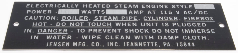 Jensen 100h Model 75 ID Plate
